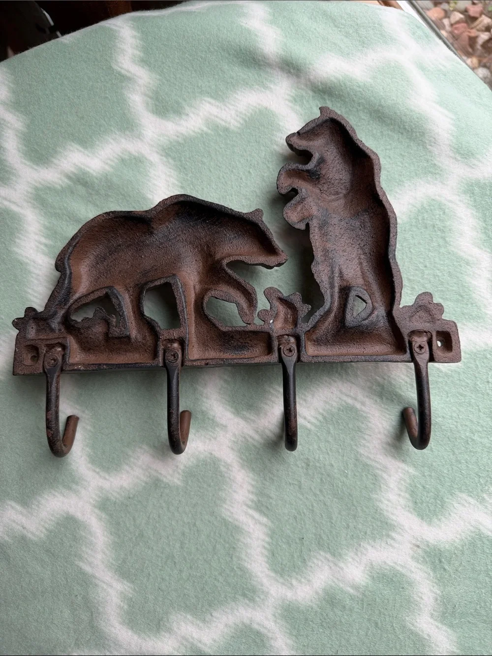 Rustic Bear Solid Cast Iron Wall Hook Rack - Brown